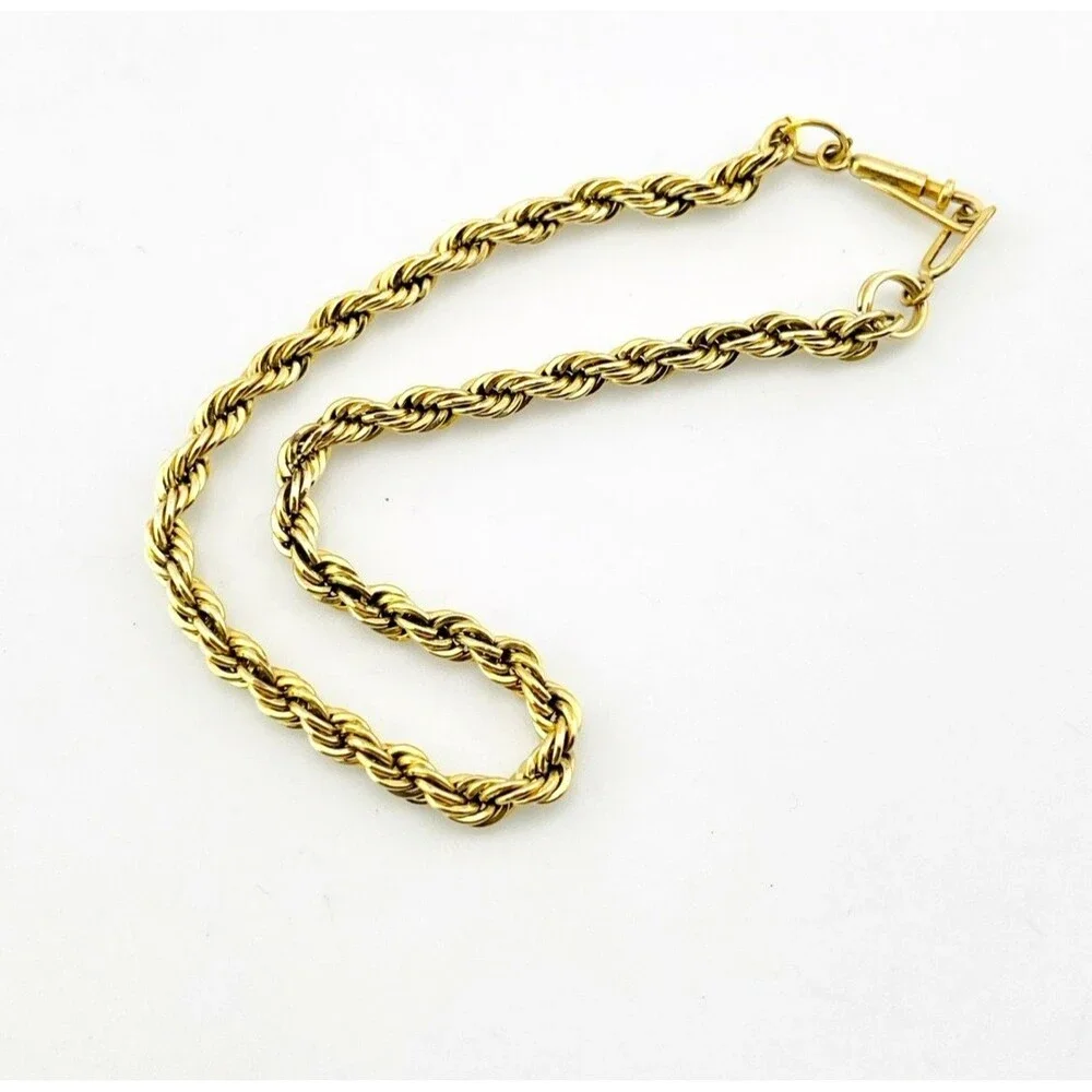 Vintage Gold Filled Rope Chain Bracelet 7 Inch 3mm Tube Clasp